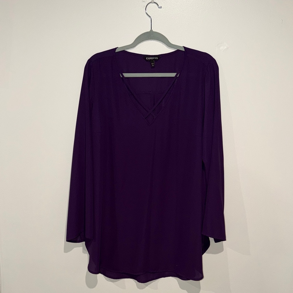 Express Women's Deep Purple V-Neck Blouse